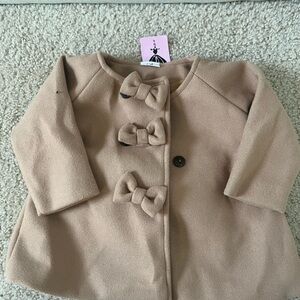 NWT: Charming Tan Kids Coat with Bow Accents